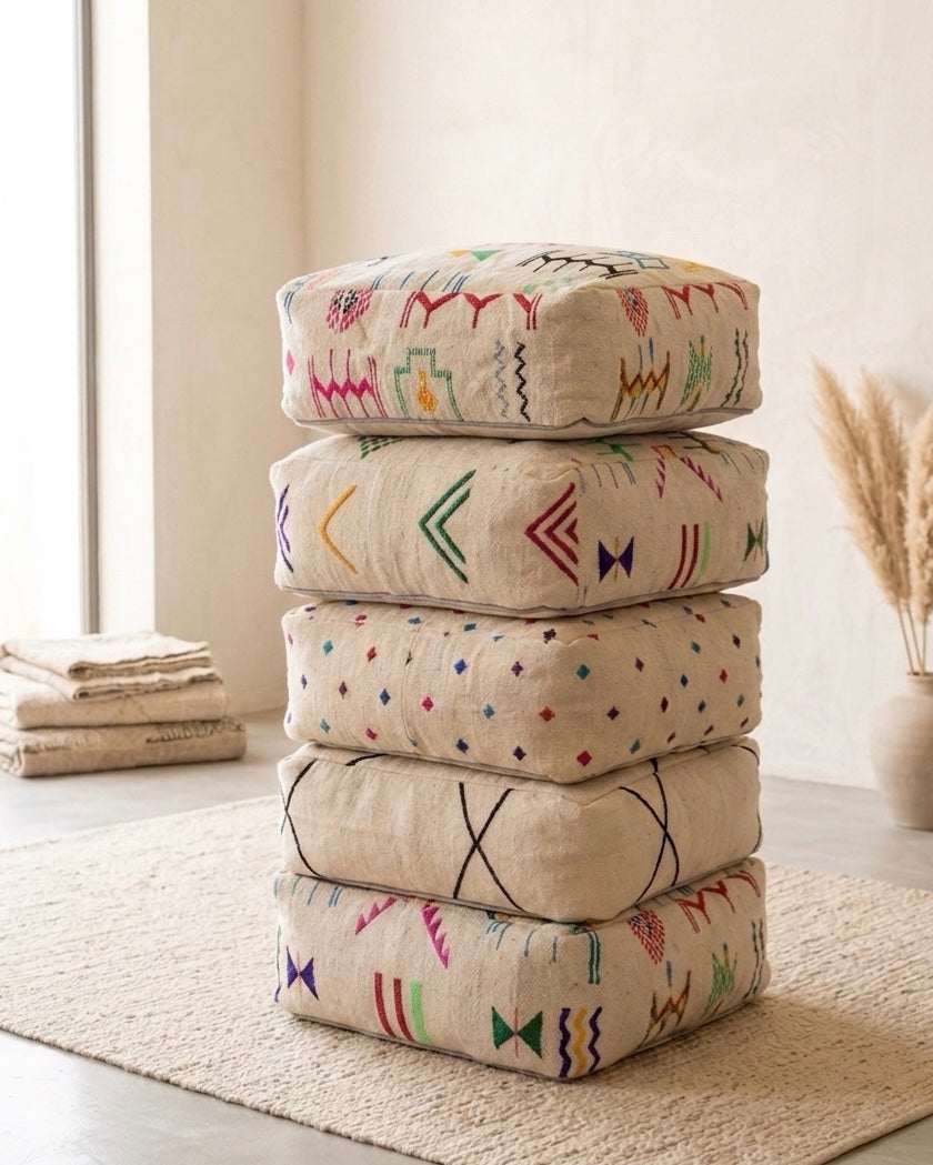 Sitzpouf aus reiner Schafwolle - Oued Zem