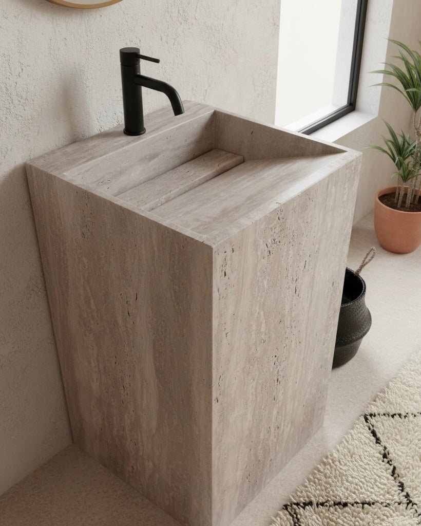 Freistehendes Waschbecken aus Travertin - Azru